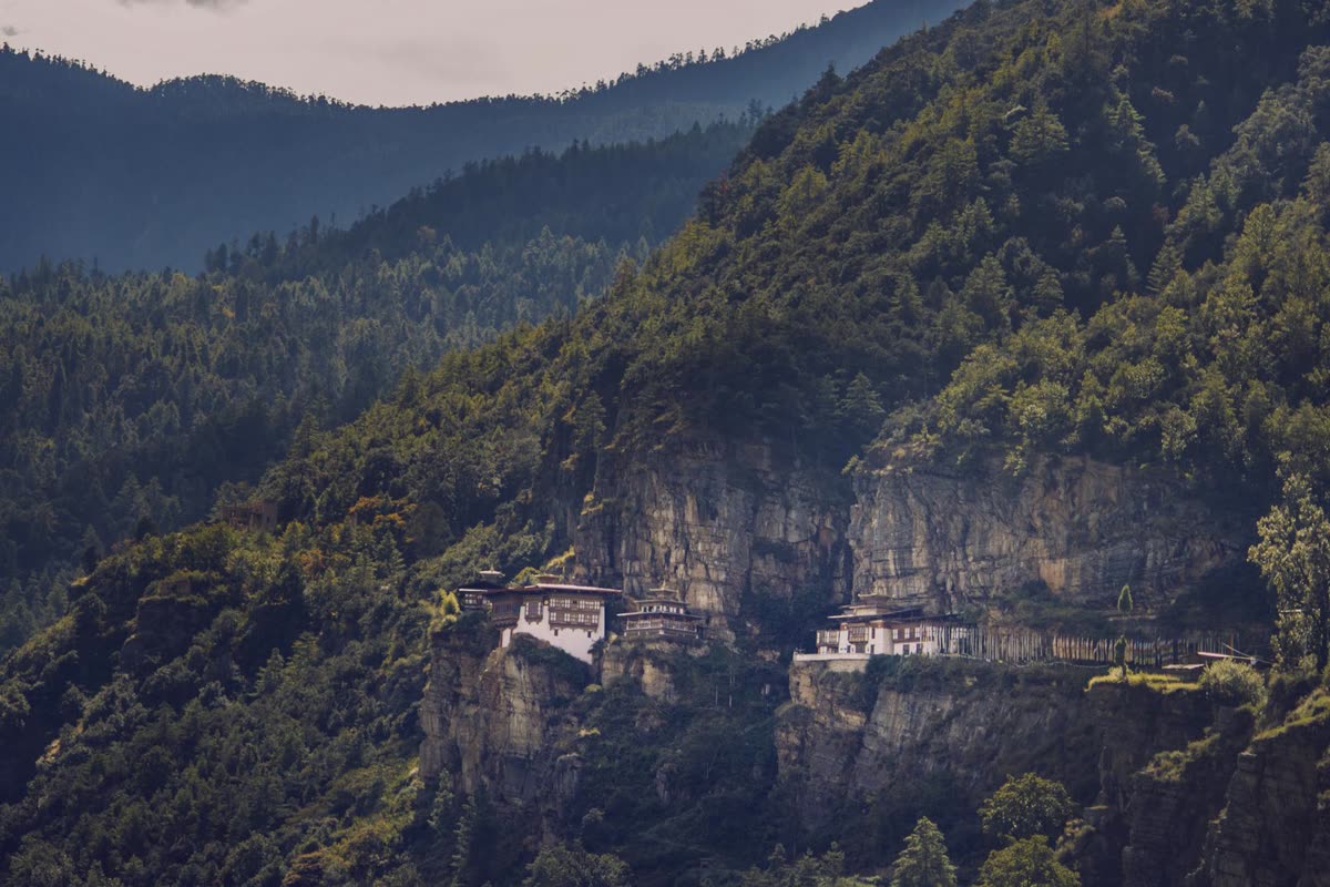 Paro valley and monastery landscape in Bhutan
