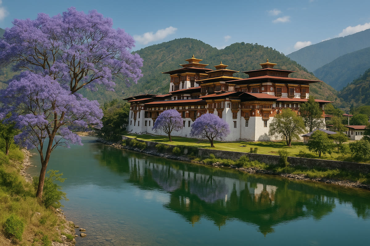 Forest and cliff terrain around Bhutan monastery routes