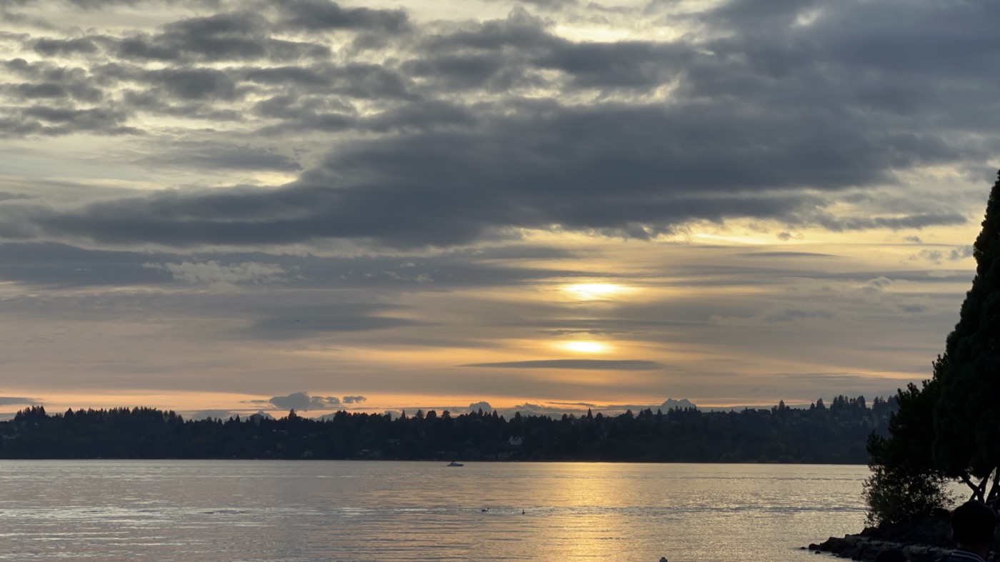 Kirkland waterfront at sunset on Lake Washington