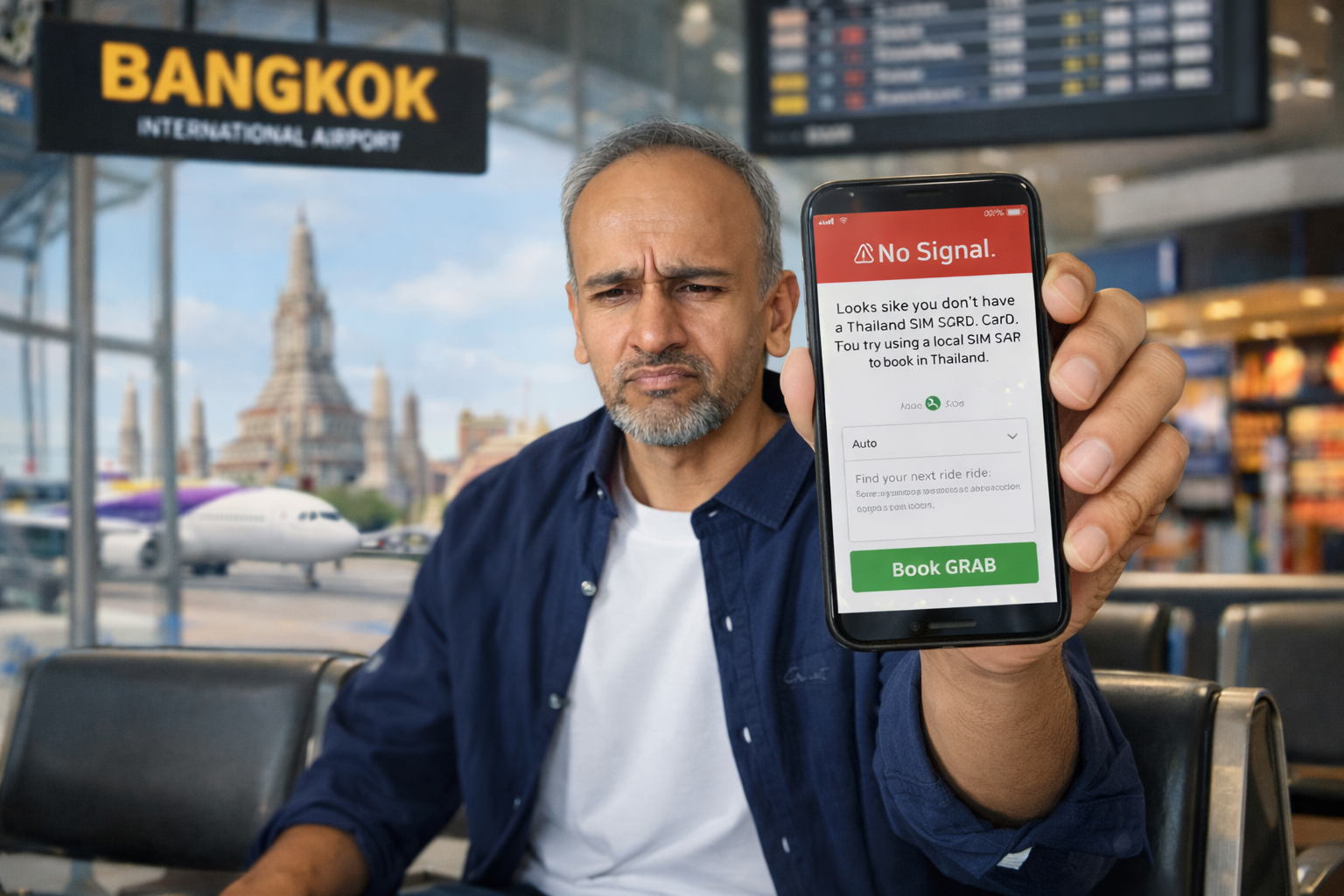 Traveler at airport unable to book a ride because data is not working